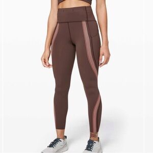 Lululemon Speed Light Tight 25” Leggings Mauve with Pink Stripes- size 10
